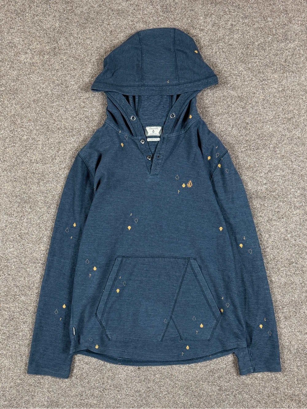 Y2K‎ Volcom Blue Hooded Long Sleeve Shirt Men’s Medium Stone Pattern Lightweight
